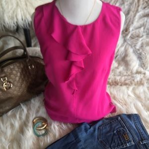 Bright Fuchsia Pink Sleeveless Ruffle Shell Blouse